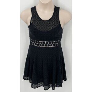 Free People Black Daisy  Mini Dress Cutout Lace Upper Bodice Size 8